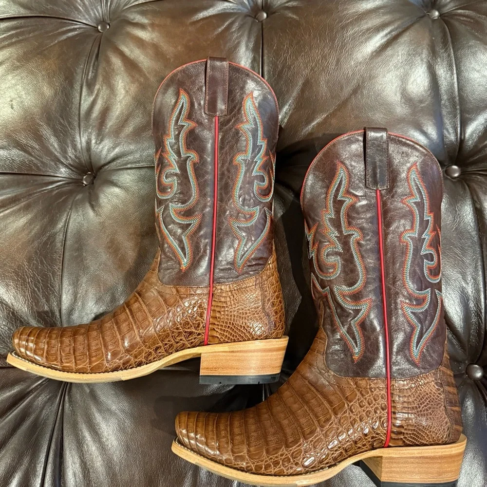 Caiman 10.5EE Horse Power Exotic Brown Cowboy Boots EC - Picture 6 of 15